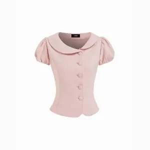Cider Puff Sleeve Peter Pan Collar Button Front Blouse SwimWeek