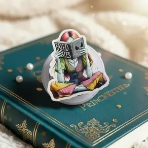 Gothic Ragdoll & Redhead Princess Phone Grip - Spooky Girl Reading Accessory - Fairytale Aesthetic Phone Holder - Bookish Gift for Her - Whimsigoth Style Phone Stand for Bookworms