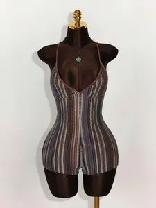 Summer Outfits For Women Vacation Coachella Spaghetti Strap Triangle Cup Textured Bohemian Style Backless Criss-Cross Strap Bodycon Romper Mini Dress for Summer Nights Beach Club Style Party Ready