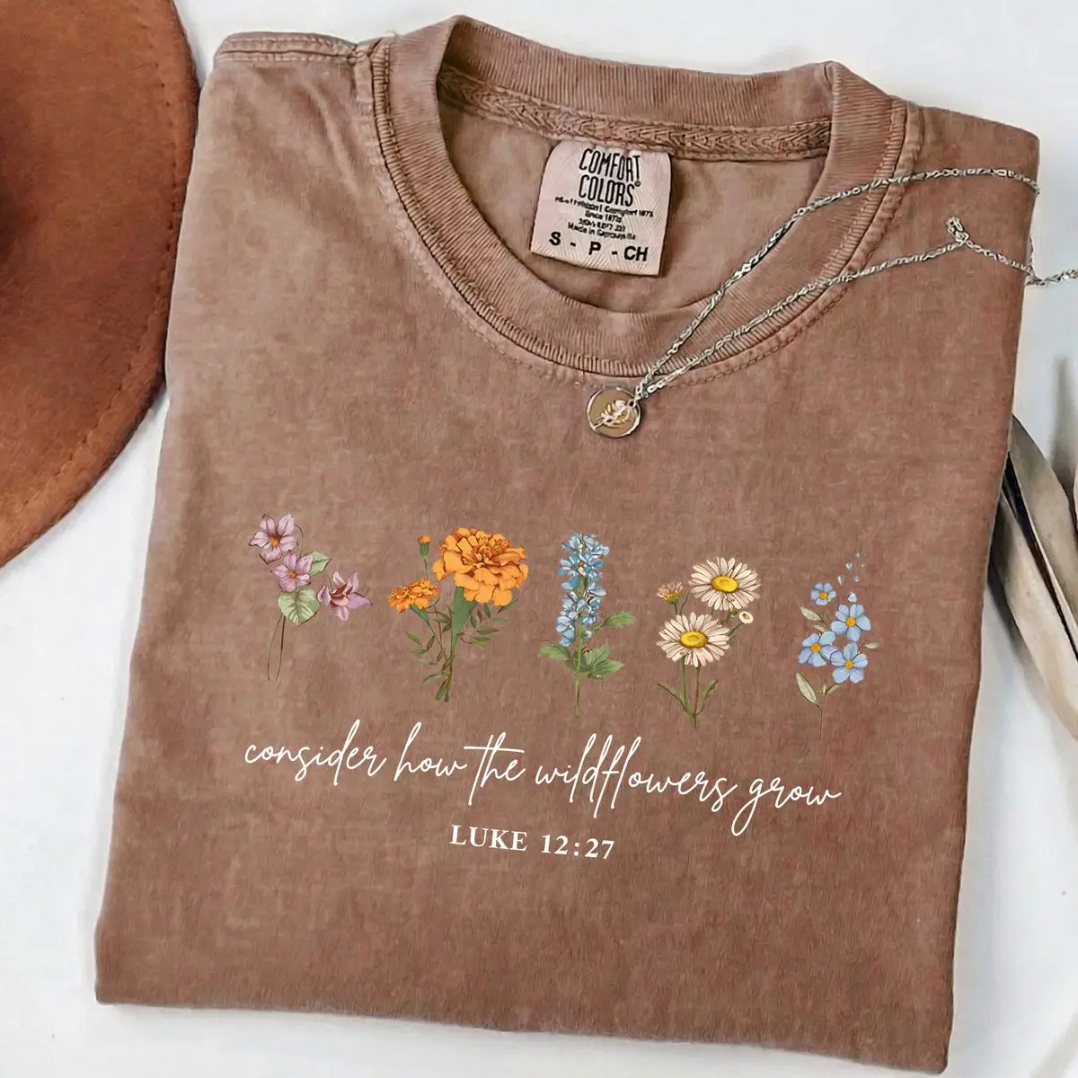 Comfort Colors Consider How The Wildflowers Grow T Shirt, Luke 12:27 Shirt, Bible Shirt, Motivational Faith Apparel, Prayer Tshirt