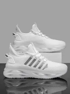 1 Pair 4-Color Casual, Athletic Sneakers, Sports Shoes, Training Shoes (36-46 Sizing) - Flyknit Breathable Upper + Air Cushion Outsole, Daily Casual & Multi-Occasion Outfits, Light-Transmitting Breathable, Comfortable Lining, Wear-Resistant & Anti-Slip