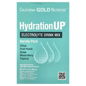 California Gold Nutrition HydrationUP®, Electrolyte Drink Mix with Calcium Lactate, Vitamins C & E, Variety Pack, 20 Packets, 0.14 oz - 0.17 oz (4 g - 4.8 g) Each