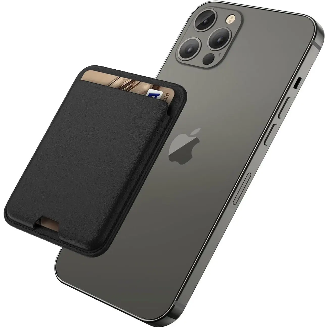 Synthetic Leather MagSafe Phone Wallet Clip - Stick-On Card Holder, Phone Accessories for iPhone 12/13/14/15/16 Pro Max Plus, Jet Color