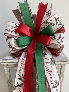 Christmas Bow, Merry Christmas Wreath Bow, Christmas Tree Topper, Christmas Decor, Red and Green Christmas Bow, Lantern BowChristmas Bow, Merry Christmas Wreath Bow, Christmas Tree Topper, Christmas Decor, Red and Green Christmas Bow, Lantern Bow