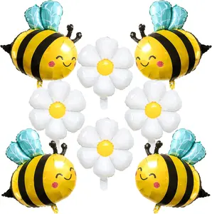 8 count Bee Balloons and Daisy Flower Balloons Bumble Bee foil Balloon for Daisy Bee Theme Birthday Party Decorations Party Supplies  Shower Decor