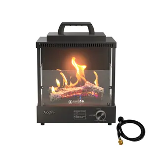 Alogfire P1A1 Lantern-Style Portable Smokeless Gas Fireplace Fire Pit Heater, Real Flame, Indoor & Outdoor Clean Tabletop Gas Fireplace, Adjustable Flame, CSA Certified & Patented for Home, Patio, Camping, Fishing & Garden (Hose & Adapter Included)