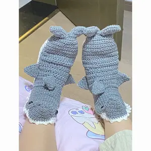 Handmade Shark Socks DIY Kit, Warm Knitted Home Socks Gift for Girlfriend, Autumn Winter Cozy Accessories, Perfect for Self-Crafting