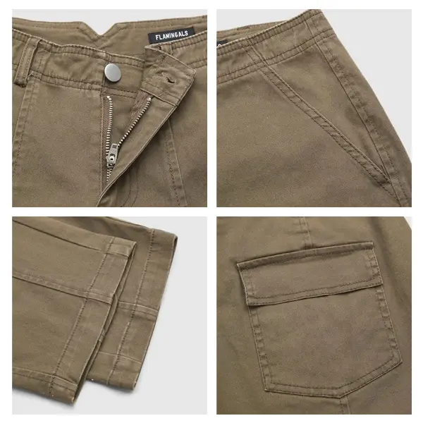 Flamingals Solid Stitch Detail Mid Waist Baby Barrel Fit Deep Pockets Pants High Stretch 26.4" Inseam Casual Women's Fashion Elevated Basic