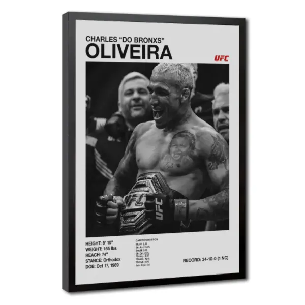 Charles Oliveira UFC Poster, Do Bronx Champion Canvas Wall Art, MMA Fighter Print, Black and White Sports Decor for Bedroom, Gym, Man Cave