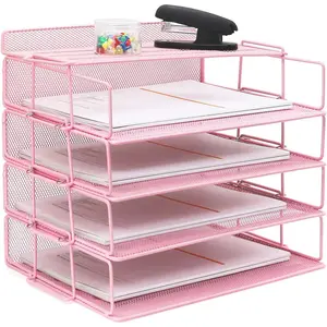 Desk Organizer - Multi -color, multi -style, multi -purpose Letter Tray, 4 Tier Stackable Paper Tray Pink File Organizer for Home, School and Office