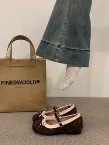 Women's Elegant Bow Design Cute Round Toe Comfortable Soft Single Shoe, Casual Patchwork Textile Shoes for Spring & Fall