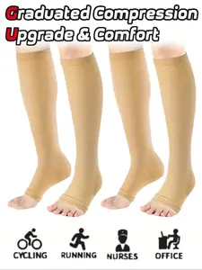 Open Toe Zipper Compression Socks, Knee High Sports Socks for Women & Men, Sports Socks for Cycling, Running, Hiking, Travel