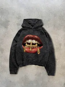 Men's Casual Loose Fit Hoodie, Casual Streetwear Sweatshirt, Trendy Lip Print Design, Comfortable Long Sleeve Pullover, Perfect for Fall Winter Daily Wear