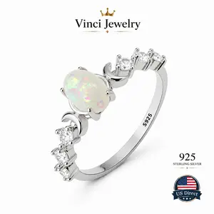 Vinci S925 Hecate Ring For Women Girls Sterling Silver Synthetic Opal Ring,Vintage Triple Goddess Hekate Moon Design Witchy Pagan Jewelry for Devotion Faith High Quality Cubic Zirconia Silver Ring for Daily Wearing Mother's day Gift