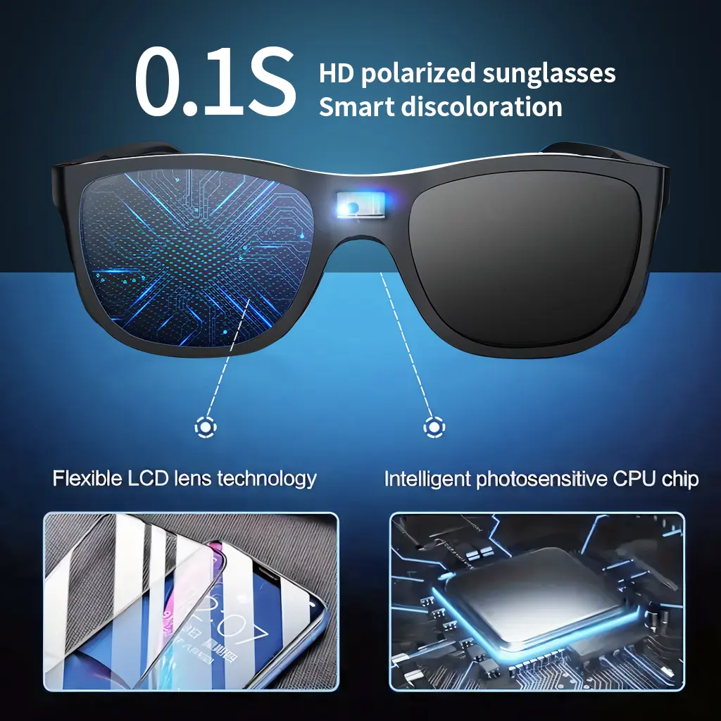 Smart Photochromic Polarized Sunglasses - Men's Day and Night Driving, Fishing, Riding Glasses with 0.1 Seconds Fast Lens Change Anti-UV Cycling