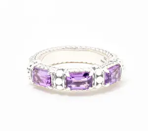 Jai Sterling Silver & Gemstone Emerald Cut Band Ring