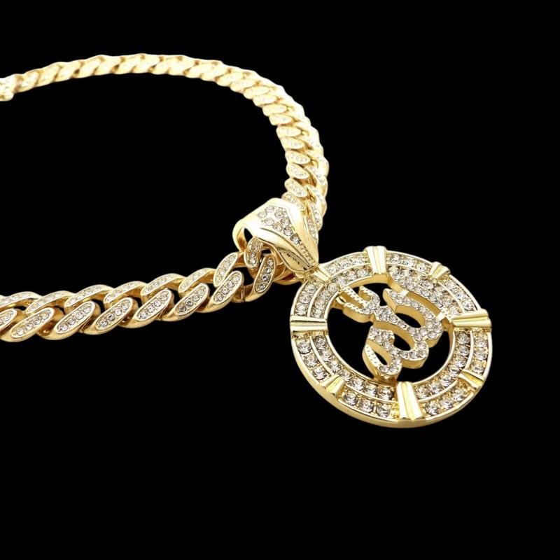 Men's Allah Muslim Religious Medal Gold Plated Pendant 13mm 18" 20" 24" Iced CZ Cuban Chain Necklace Hip Hop Style Fashion Jewelry