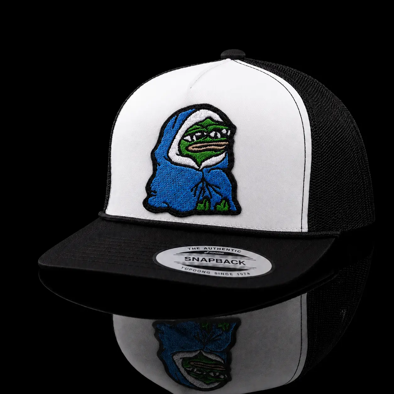 Hooded Swamp Frog Trucker Hat - Funny Embroidered Frog Mesh Snapback Cap, Adjustable Black White Meme Streetwear Fashion Accessory Hat