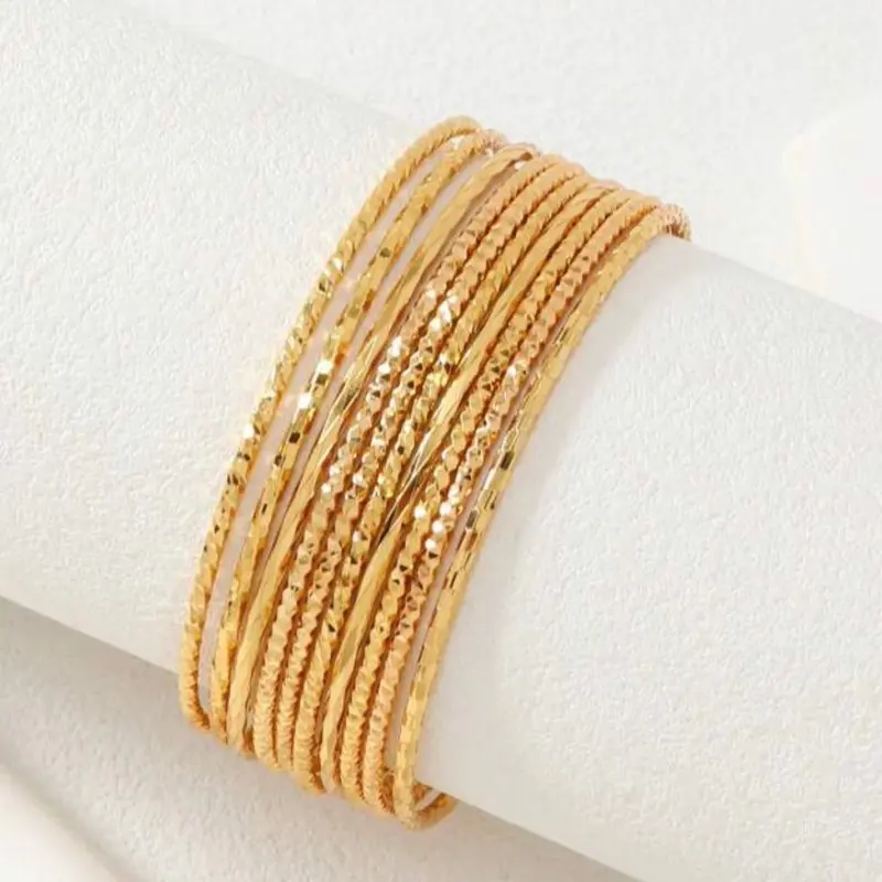 6 pcs Gold-Toned Bangle Set with Sparkling Beads for Women's Fashion Jewelry