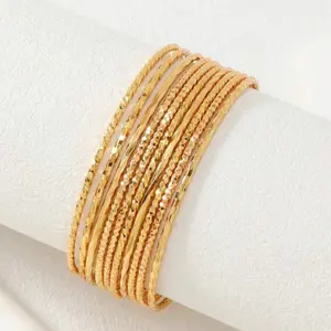 6 pcs Gold-Toned Bangle Set with Sparkling Beads for Women's Fashion Jewelry
