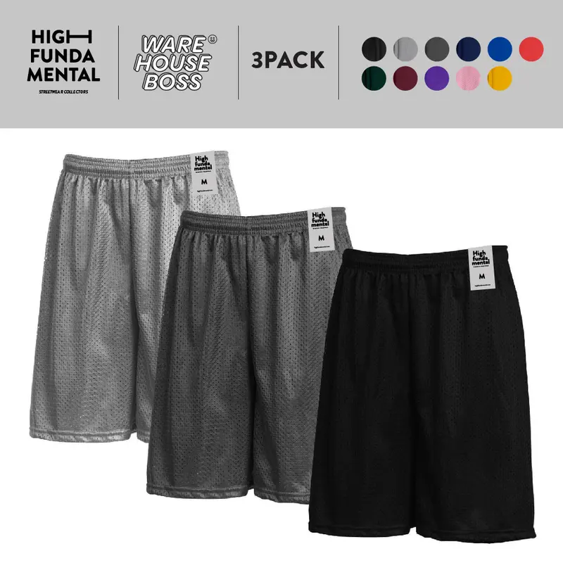 3 PACK HIGHFUNDAMENTAL Men's Lightweight Mesh Shorts HFM Basketball Shorts Casual Elastic Gym Athletic Shorts Loose Fit Shorts Hip Hop Harem (S to 5XL)