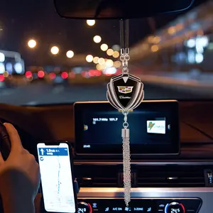 Luxury Cadillac Emblem Rearview Mirror Hanging Ornament, Chrome Metal Decoration Pendant, Fits Cadillac Xt5 Ct5 Ct6 Ats Srx Escalade