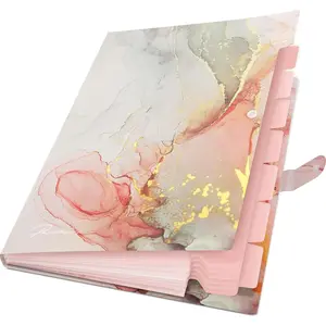 Expanding File Folder Accordion File Organizer for Important Documents 8 Pockets Aesthetic Folders for School Students Home Bills (White Gold Marble)