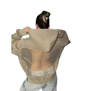 Y2K American Gothic Sexy Hollow Mesh Hoodie for Women - 2026 Translucent Long Sleeve Casual Pullover Sweatshirt