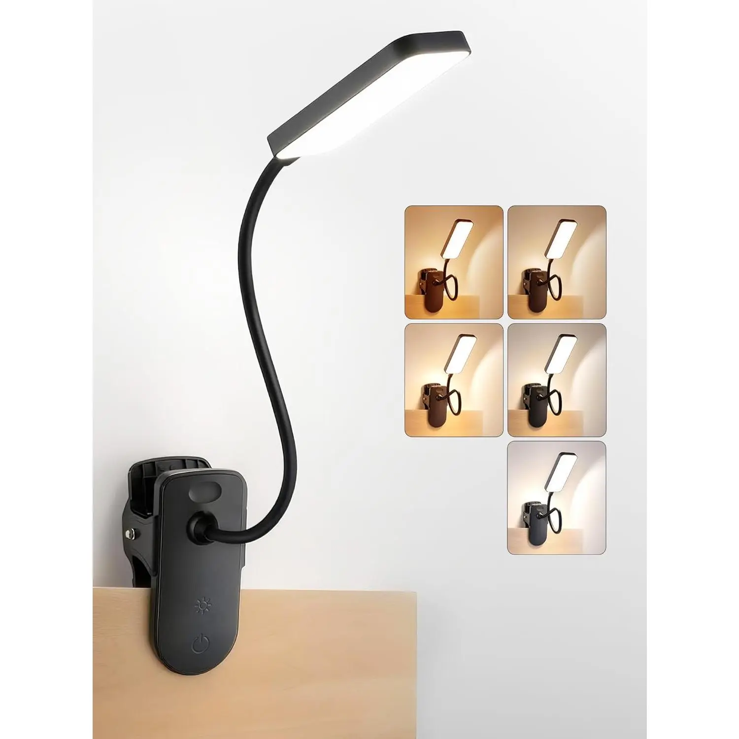 Clip-On LED Desk Lamp with Clamp & Rectangular Head - 450 Lumens, 9 Brightness Levels, 5 Color Modes, 48 LEDs, 4000mAh Battery, Touch Control, Eye-Safe, Gooseneck Bend, Plastic Body, Indoor/Outdoor Reading Light for Bed/Headboard, Led Lights