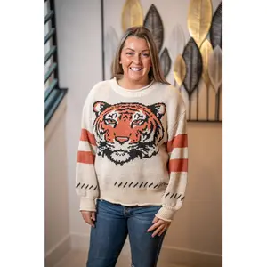 Mello Bold Tiger Knit Sweater – Cream & Coral