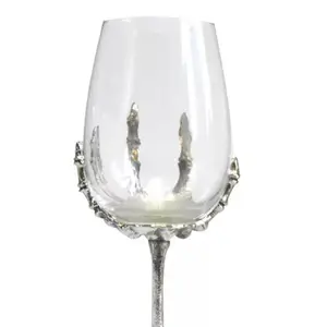 Halloween wine glass, skeleton hand wine, goblet glass, party favor's, mothers day gift, one of kind glass, ghost glass, pottery barn style