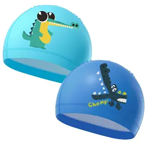 Swimming Caps Set, Comfortable Anti-Slip Fabric Swim Hats, Stretchy Design for Kids Ages 4-10, Boys Girls Youth Blue Color