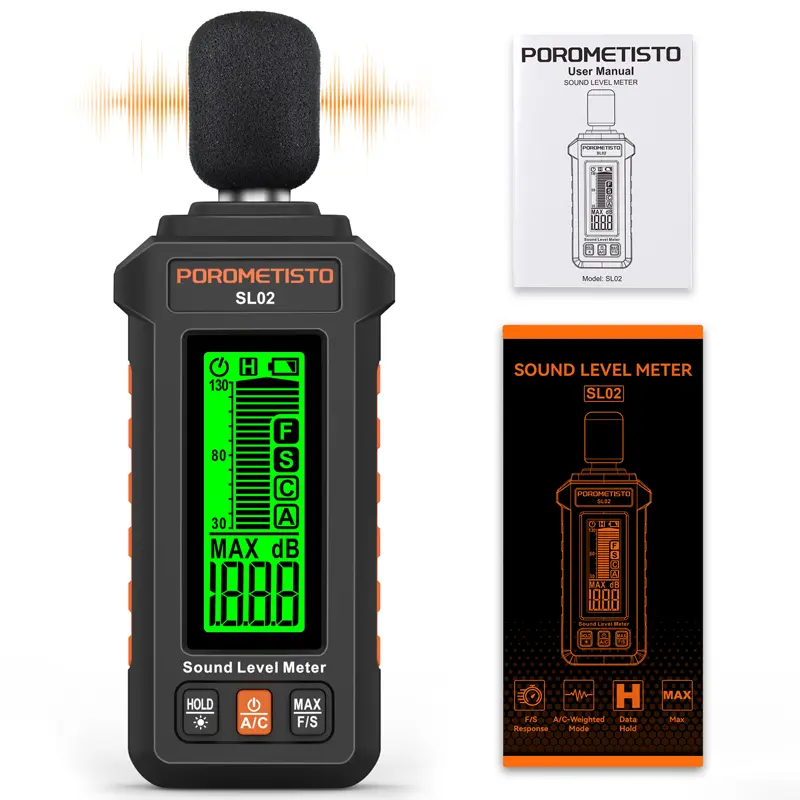 Sound Level Meter POROMETISTO 30-130dB Noise Decibel Meter with A/C Weighted, ±1.5dB Accuracy, Data Hold, SPL Tester for Home, Factory, Office & Noisy Neighbors
