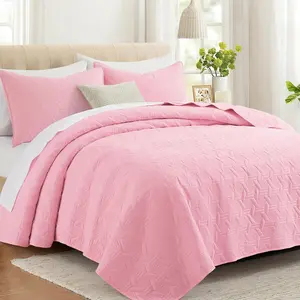 Pink King Size Bedding Set with Pillow Shams, Summer Lightweight Bedspread Coverlet, Soft Quilted Blanket Thin Comforter for All