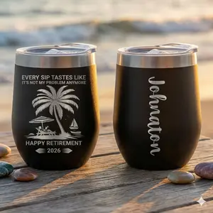 Personalized Retirement Wine Tumbler – 12 oz Laser Engraved Stainless Steel Cup – Custom Name Retirement Gift 2026