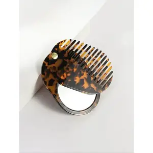 1pc Portable Convenience Oval Comb with Mirror, Attractive Appearance, Anti-Static Wide Tooth Design Hair Comb for Everyday Use, Perfect Travel Companion