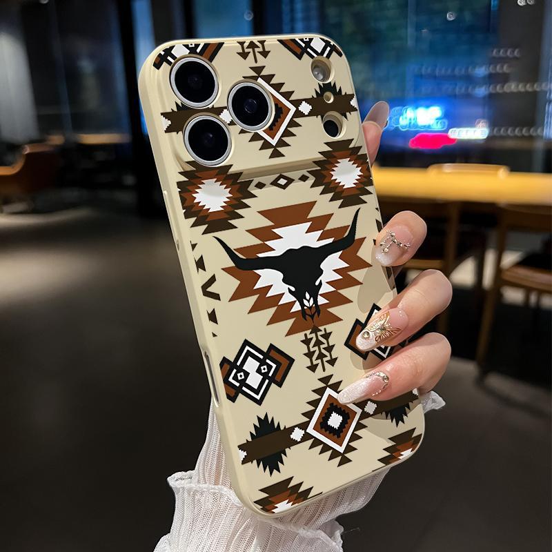 Retro Western Cowboy Pattern Straight Edge Phone Case for iPhone 17 15 16 14 Pro Max 13 12 11 XR XS Plus Air E Shockproof Full Camera Protection Durable Slim Liquid Silicone Cover Smartphone Casing.HM29
