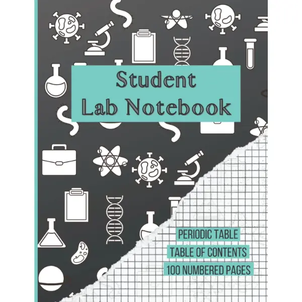 Student Lab Notebook, 106 Numbered 5x5 Quad-Ruled Grid Pages, Periodic Table of Elements Page, Educational School Textbook for Students, 106 Pages