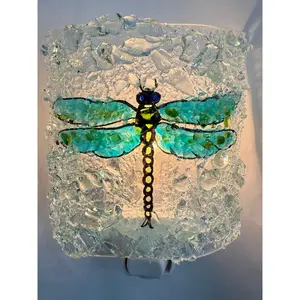 Teal Dragonfly Night Light Handcrafted Mosaic Glass Art Energy Efficient Kiln Fused Unique Design