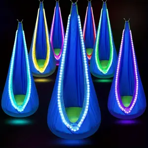 1 Set LED Light Up Pod Swing Hammock Chair with Inflatable Pillow & Installation Kit, Durable Nylon Woven Fabric, Indoor & Outdoor Hanging Swing Seat for Bedroom, Study, Backyard - Holiday Themes (Easter, Thanksgiving, Christmas, Day of the Dead)