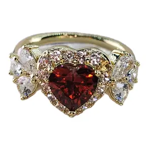 211 - Red Heart Ring 14K Goldplated