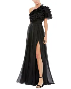 Mac Duggal Appliqued One Shoulder Flowy Gown