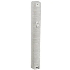 Plastic Mezuzah With Rubber Cork 15 Cm - 3d Metallic Silver Striped Design