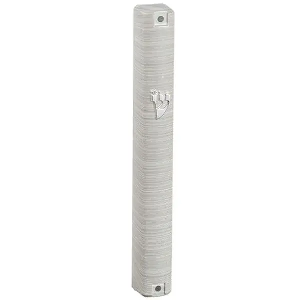 Plastic Mezuzah With Rubber Cork 15 Cm - 3d Metallic Silver Striped Design