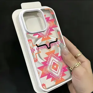 Aztec Pattern Phone Case for iPhone 17 16 15 14 13 12 11 Plus Pro Max Tribal Geometric Style Acrylic Hard-Shell Magnetic Attachment Scratch-Resistant Protection.Fashionable and trendy, perfect for all kinds of holiday gifts