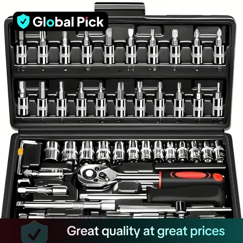 46-Piece Car Repair Tool Set with Plastic Storage Box, Essential for Outdoor Cycling and Motorcycle Maintenance, Includes Wrenches, Screwdrivers and M