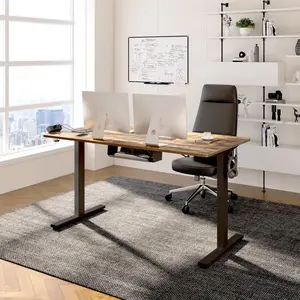 Whole-Piece Standing Desk with Clamp Power Strip, 55 x 28 Electric Stand Up Height Adjustable Desk with Cable Management (Black Frame + 55" Rustic Brown Desktop, 2 Packages)