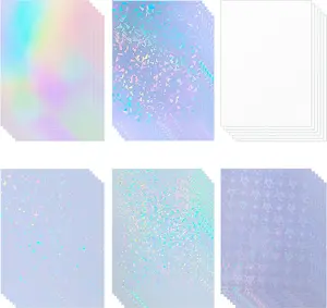 36 Sheets Holographic Sticker Paper Clear Vinyl Self Adhesive Waterproof Transparent Laminating Sheets Rainbow Overlay A4 (11.7 x 8.3 Inch) 6 Styles Mixed