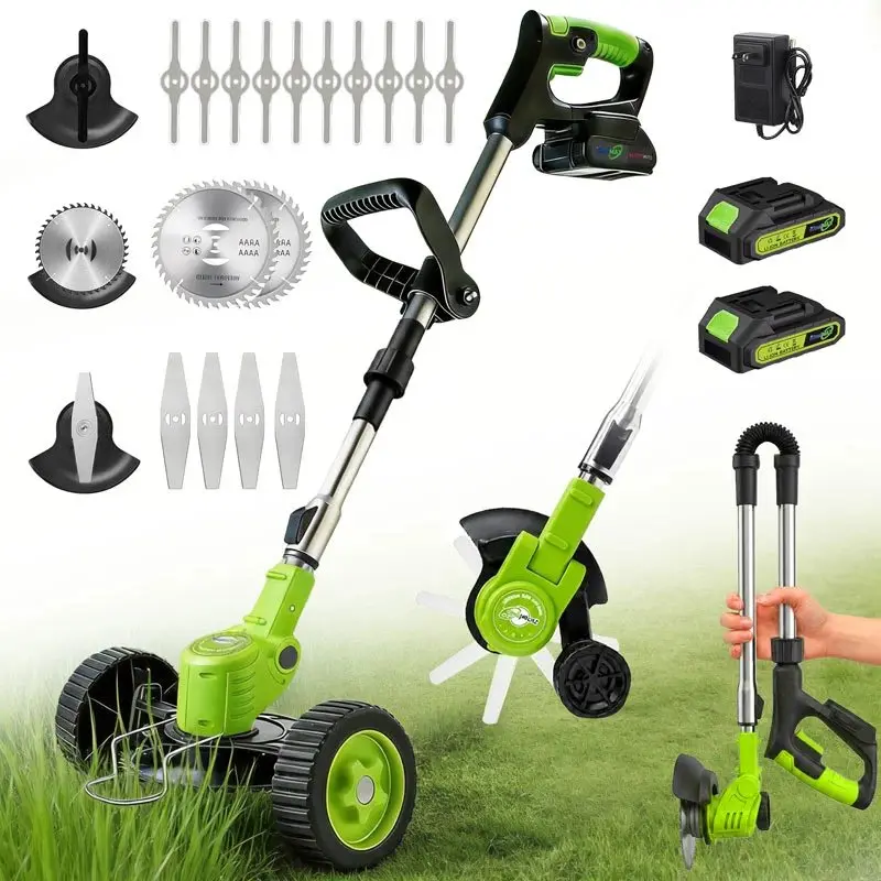 iToolMax 3-in-1 Cordless Grass Trimmer & Edger (3-in-1 Tool for Edging/Trimming) with Wheels, Adjustable Height, 2 Batteries & Charger