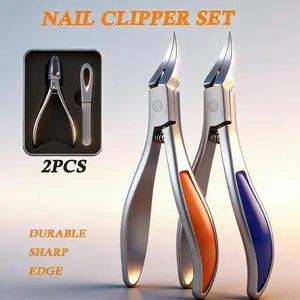 Nail Clipper Set Dual Color Options 2PCS Durable Sharp Edge Metal Shine Buffer Professional Grade for Thick Embedded Nails Travel Home Set